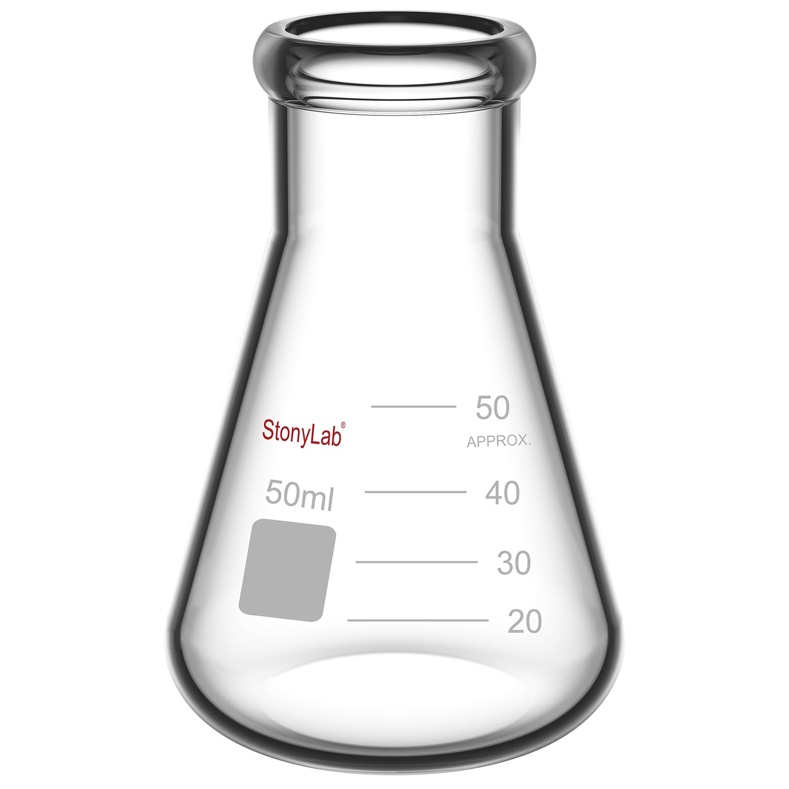 [BRSWGCT5AAJWEFL3] stonylab 1-Pack Glass 50 ml Heavy Wall Narrow Mouth Erlenmeyer Flasks with Heavy Duty Rim - (50ml Fits with StonyLab 4# Rubber Stopper)