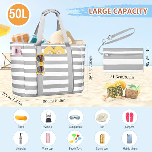 Image of Extra Large Beach Bags for Women Waterproof Sandproof Beach Tote Bag