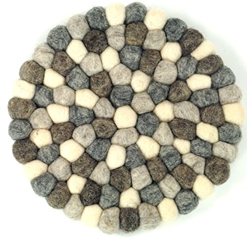 GURU SHOP Filzuntersetzer, Untersetzer aus Filzkugeln, Filzdekoration Rund Ø 20 cm - Hellgrau, Wolle, Untersetzer, Tabletts