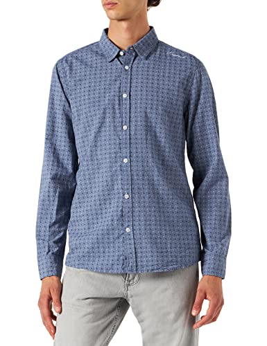 Kaporal - Chemise Bleue All Over Homme en 100% Coton Bio - Tito - L - Bleu