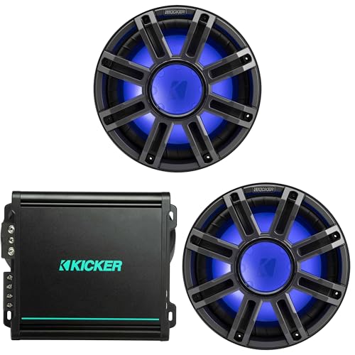 Kicker (2) 51MWF124 - MWF 12-Inch Premium Marine Subwoofer (Free-air) 4-ohm & 48KMA8001 Marine Amp Bundle