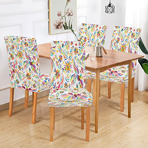Mexican Birds Otomi Flowers Dining Room Chair Covers Cinco De Mayo Chair Slipcovers Seat Protector Removable Washable Chair Cover For Home Kitchen Restaurant Hotel 2Pcs #TOP5