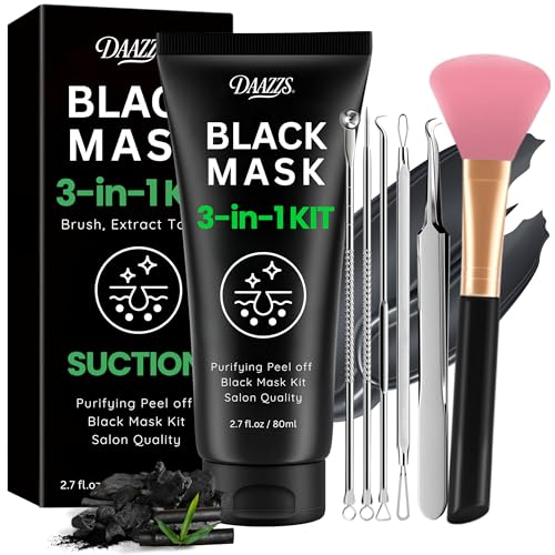 DAAZZS Blackhead Remover Mask :Charcoal Peel Off Face Mask Kit for Pores Deep Cleansing and Purifying – Facial and Nose Mask for All Skin Types with Tools