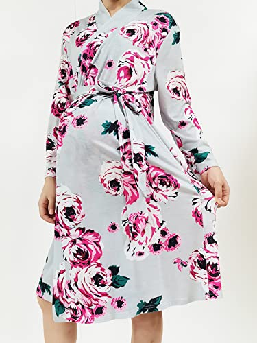 Image of SUFEINI Maternity Robes and Matching Swaddle Blanket Set, Women Mommy Postpartum Robe Hospital Labor and Delivery Gown