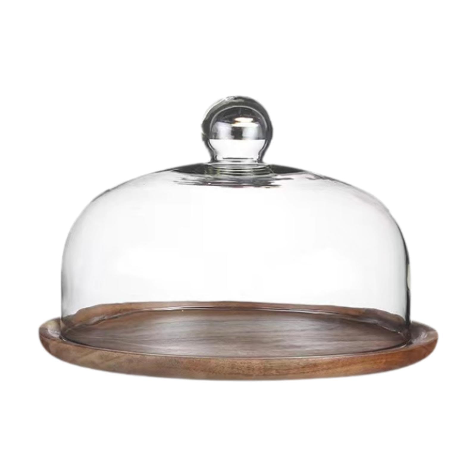 Milageto Soporte de Madera para Tartas con Tapa de Cristal, Bandeja para Servir Tartas, Bandeja Decorativa para Tartas, Soporte para Tartas, Magdalenas, Tapa de 23 Cm