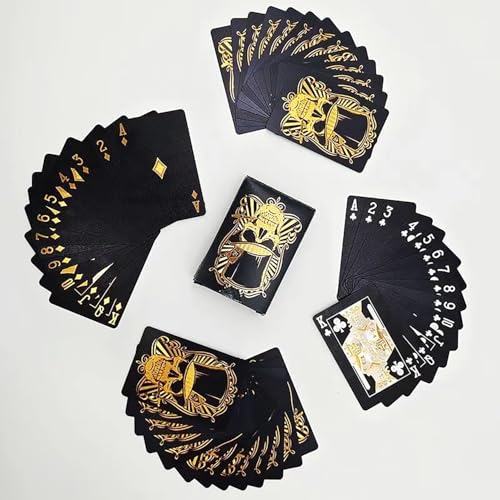 Karten Poker Kartenspiel Pokerkarten Kartendeck - Schwarz und Gold, 1 Deck, Abmessungen 5,7 X 8,7 cm, Totenkopf Spielkarten PET Kunststoff Spielkarten, Wasserdicht Strapazierfähig – Bild 5