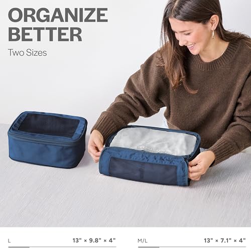 Image of Aerotrunk Compression Packing Cubes for Travel - Luggage Organizer Bags - Double Zipper Packing Cubes for Suitcases (2-Pack, Dark Blue)