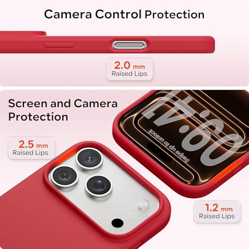 Image of DIZORO Compatible with (iPhone 17 Pro Max Case)(2025), Liquid Silicone 3 Layers Full Covered Soft Gel Rubber Phone Case,Shockproof Protective Cover with Anti-Scratch Microfiber Lining-Stone Red