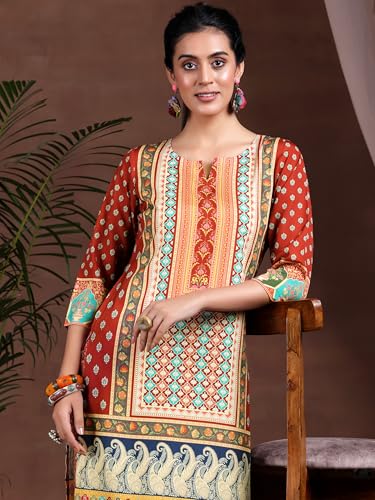 Image of Libas Womens Printed Crepe Straight Kurta With Palazzos | daily wear suit