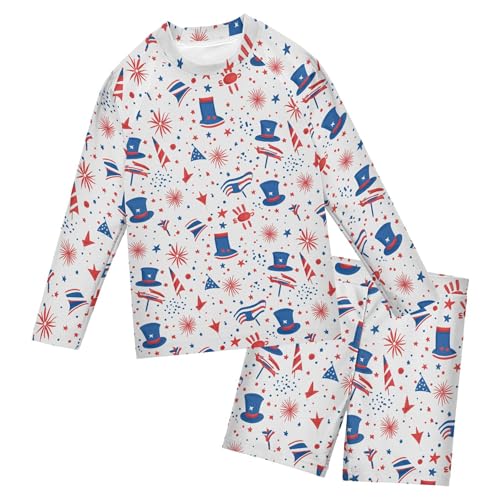 July 4th Independence Day Hat Baby Boys' Toddler Long Sleeved Rashguard Swim Bathing Suit Set B0404560