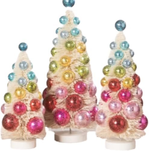 Bethany Lowe Designs Bright Hue Baubles - Juego de 3 cepillos para botellas con polvo de nieve
