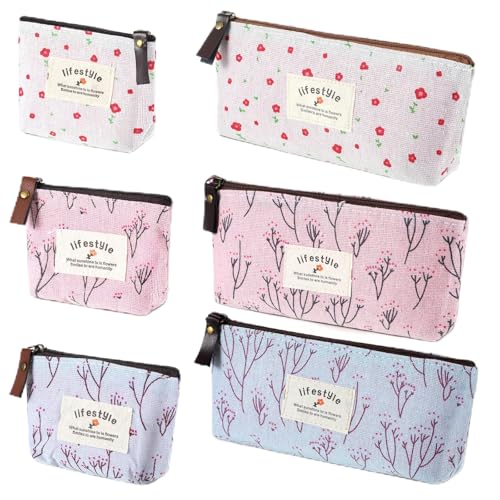 6 Stück Mini Kosmetiktasche, Leinwand Kosmetiktasche Klein für Handtasche Tragbare Schminktasche mit Reißverschluss Niedlich Mini Geldbeutel Münzgeldbörse für Kosmetik Münzen Lippenstift Kopfhörer
