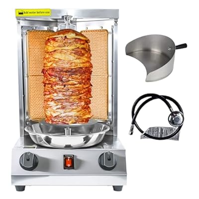 Shawarma Grill Machine Gas Chicken Shawarma Cooker Machine Propane Doner Kebab Gyro Grill Machine with 2 Burner and Meat Catch Pan for Kitchen Restaurant