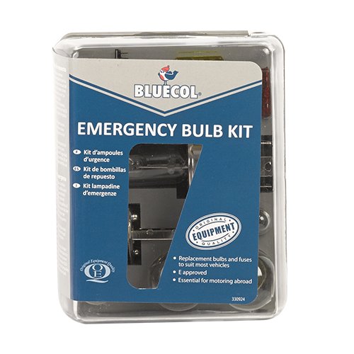 Tetrosyl Bluecol Universal Emergency Automotive Bulb and Fuse Kit, H7, H1 & H4. Stop, Indicator, Tail and Side Light Bulb. 10, 15 and 20 Amp Fuses.