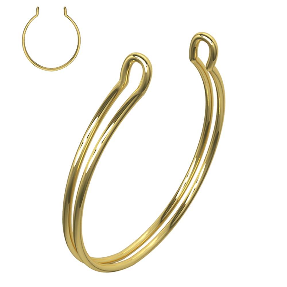 Piercing para la nariz de oro amarillo macizo de calibre 20, sin perforación, anillo de nariz de imitación
