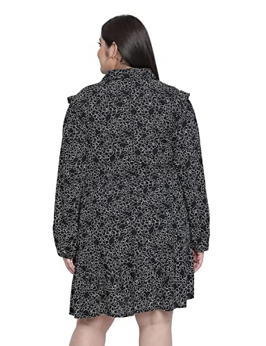 Image of oxolloxo Women Viscose Shirt Dress Regular Sleeves Jabllic Black Floral Print Button Down Party Dress