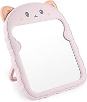 Vista 11 de TBWHL Bonito espejo de escritorio de dibujos animados con diseño de gato para escritorio, espejo de escritorio con soporte para mujer, espejo