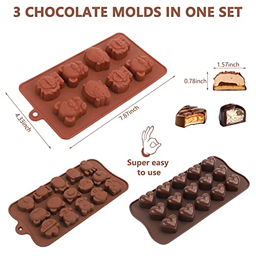 3 Pack Silicone Heart Shaped Chocolate Mold, Cute Cartoon Silicone Molds For Chocolate Bomb, Reusable Mini Candy Bar Molds, Small Cute Animal Silicone Mold For Chocolate #TOP1