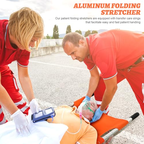 Image of TrelaCo Folding Stretcher 81 x 21.3 x 5.4 Inch Aluminum Alloy Collapsible Gurney Emergency Portable Stretcher with Heavy Duty Handles Rubber Feet for Ambulance Patient Transport, Orange
