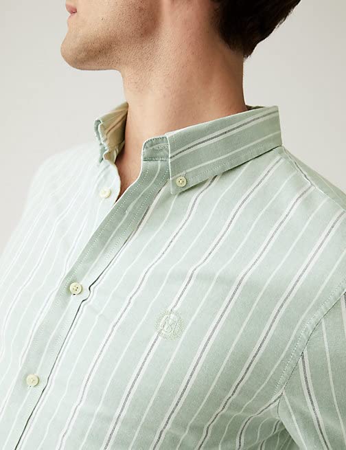 Image of Marks & Spencer Mens Striped Cotton Collared Neck Regular Fit Oxford Shirt