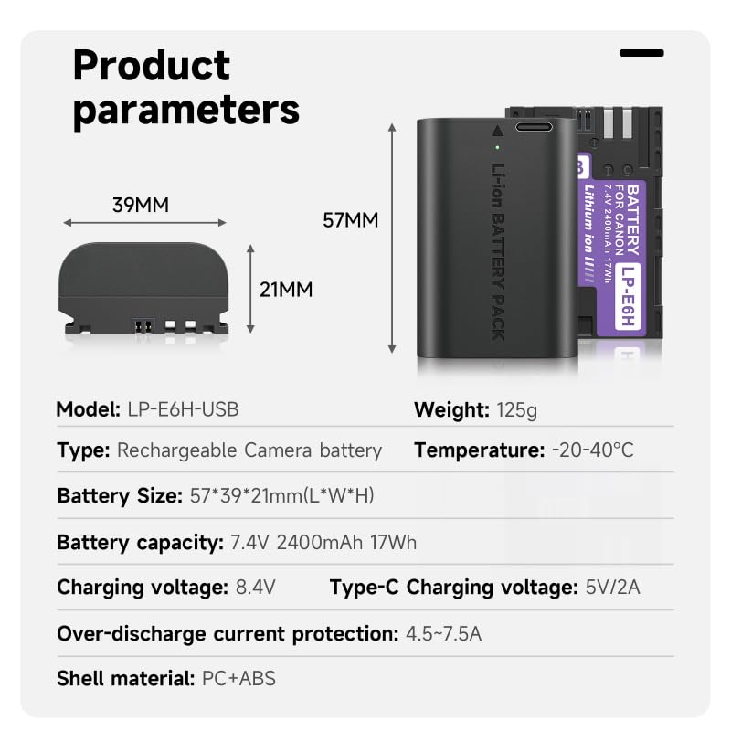 DSTE 2pcs LP-E6 LPE6 Li-ion batterij compatibel met Canon EOS 5D Mark II, EOS 5D Mark III, 7D MarkII, 7D MarkIII, EOS 5DS, EOS 6D, EOS 7D, EOS 60D, EOS 60Da, EOS