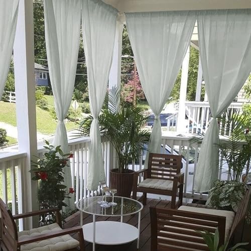 youleyar Sheer Outdoor Curtains for Patio Waterproof 2 Panels Linen Look Rod Pocket Indoor Grey Voile Curtain for Living Room, Bedroom, Porch, Pergola, Cabana, Gazebo(100x96 Inch, Grey) by youleyar - Used condition - Image 4