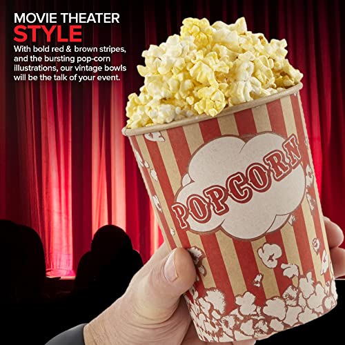 Image of Stock Your Home 32 Oz Kraft Popcorn Buckets (25 Count) - Greaseproof Vintage Style Disposable Popcorn Containers for Movie Theaters, Amusement Parks, Concession Stands & Themed Parties