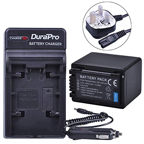 DuraPro 1Pc 3900mAh VW-VBT380 VBT380 VW-VBT190 VBT190 Battery + AC Wall/Car Charger for Panasonic HC-V110, HC-V130, HC-V160, HC-V180, HC-V201, HC-V250,HC-V260,V720 V750 V770 V777 VX870 VX980 VX989