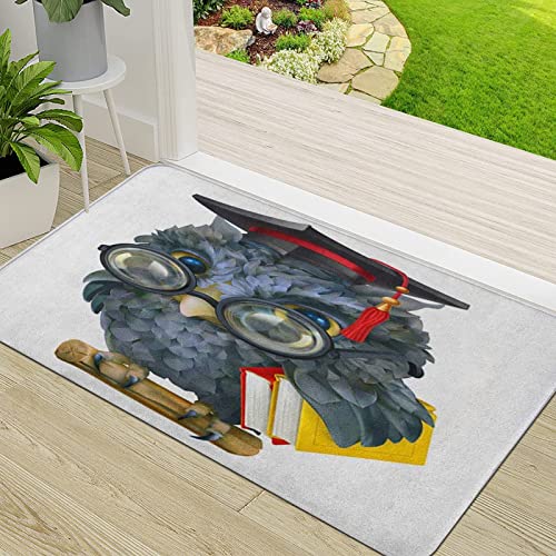 ERICAT Felpudo de Entrada,Scol Wise Owl Personaje de Dibujos Animados Mascota 3D Animal académico,Alfombra Absorbente para Atrapar,Alfombrilla Antideslizante,Pasillo,Dormitorio,50x80cm