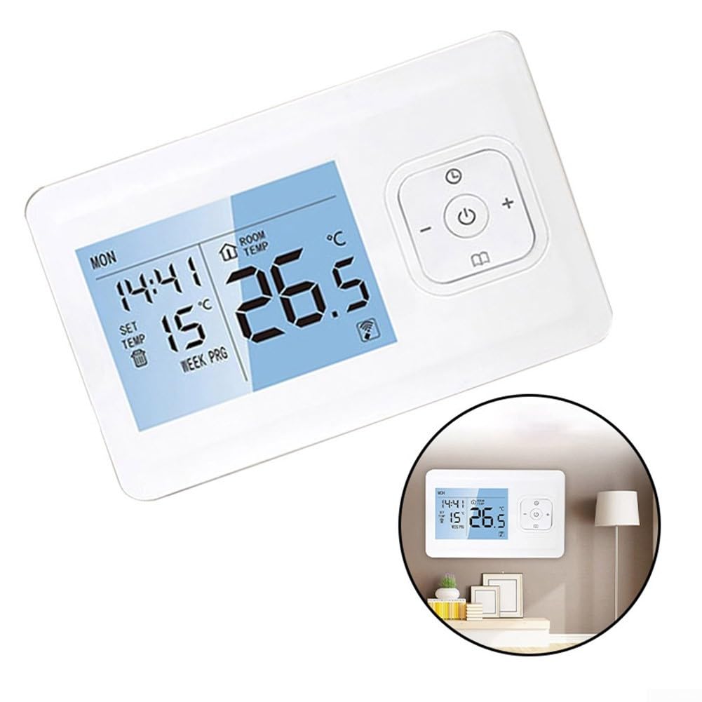 Termostato inteligente, modos manuales y automáticos, precisión de 1 °C, ajustes programables semanales, función de bloqueo infantil, adecuado para calderas y sistemas de calefacción de agua