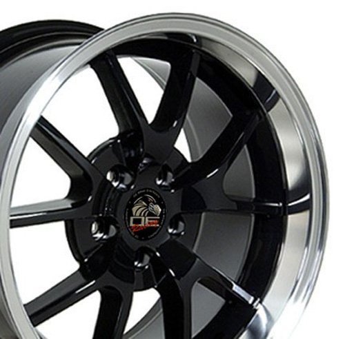 OE Wheels LLC 18 Inch Fits Ford Mustang 94-2004 FR500 Style FR05B 18x10 18x9 Rims Gloss Black Machined Lip SET