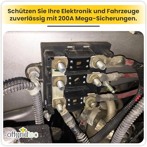 Offgridtec 5er Set MEGA-Sicherung 200A 32V, DC Hochstromsicherungen 12V/24V, Überlast- & Kurzschlussschutz, Kupferkern, Nylongehäuse, Universelle Passform für Wechselrichter & Batteriekabel