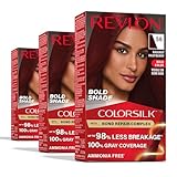Revlon ColorSilk with Bond Repair Complex, Permanent Hair Color, 100% Gray Coverage, Ammonia Free Dye, Vegan Keratin, 56 Radiant Raspberry, 3 pack