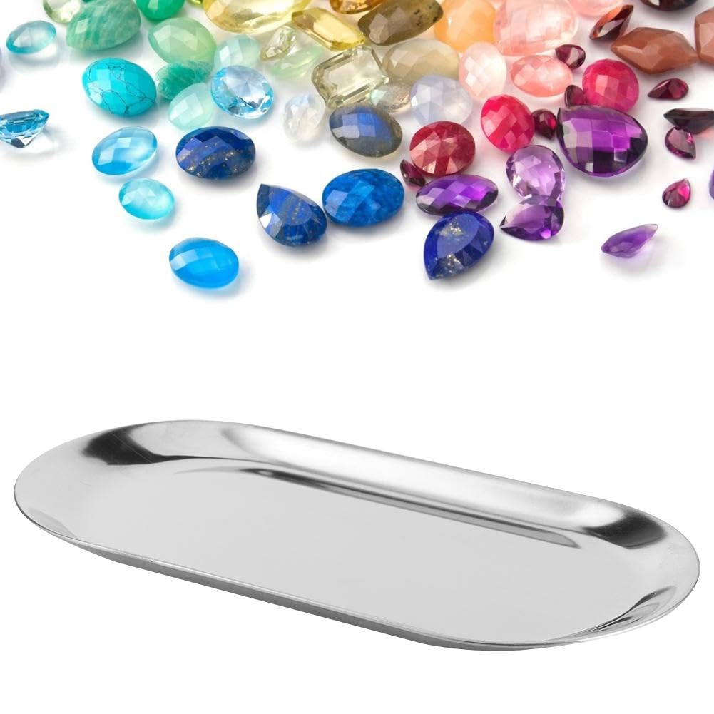Nikou 5 Stück Ovales Tablett, Edelstahl Schmuckablage Tablett Aufbewahrungstablett Kerzentablett, Deko Serviertabletts für Dessert Kosmetik Schmuck Kerzen (Silber)