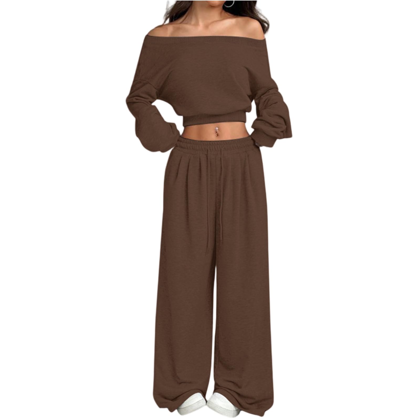 Atuendo Mujer Sportiva Básico Invierno Cintura Alta Manga Larga Fresco Adaptar Color Sólido Fuera del Hombro