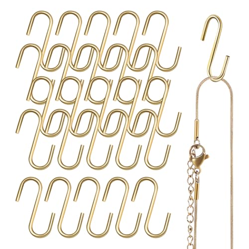 POPETPOP Lot de 25 petits crochets de suspension en forme de S - 2,2 cm - En métal - Pour bricolage et artisanat - Porte-clés - Porte-noms - Doré