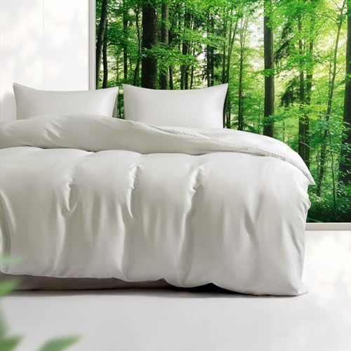 Tencel Duvet Cover Set, Full/Queen Size Cooling Duvet Cover for Hot Sleepers, 100% Eucalyptus Lyocell, 3 Pieces, 1 Zipper Closure Duvet Cover (90" x 90") and 2 Pillowcases (20" x 30") - White - Thumbnail 5