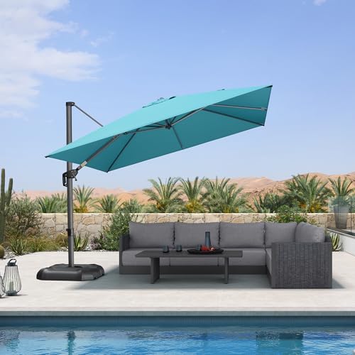 Image of PURPLE LEAF Patio Umbrella with Base 10' x 10' Easy Assembly Turquoise