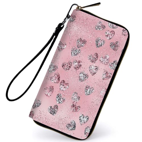 Women's Wallets,PU Leather Wristlet Wallet for Women,Card Holder Organizer Ladies Clutch with Zipper & Phone Holder-Shining Love