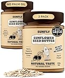 SUNFLY Natural Sunflower Seed Butter - No Added Sugar, Nut-Free, Tahini Alternative - Palm Oil & Allergen Free, High Protein Vegan Spread with Natural Sweeteners - 2 x 330g Jars
