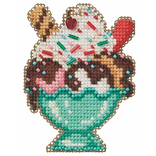 Image of Mill Hill Ice Cream Sundae Beaded Counted Cross Stitch Ornament Kit 2024 Spring Bouquet MH182414