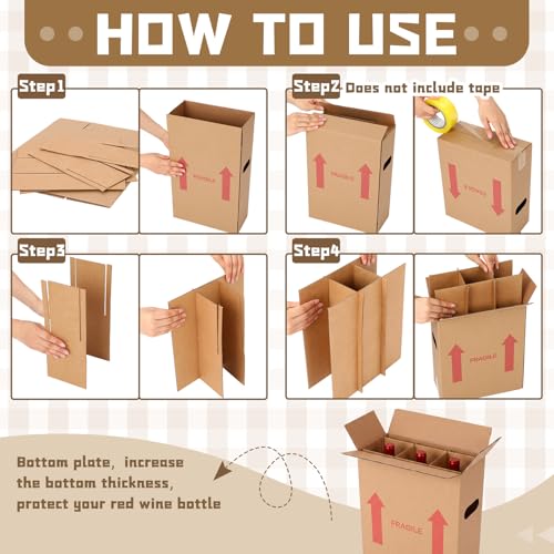 Image of Tatuo 10 Pack Wine Box for Moving, 3 Bottle, with Divider, 13 x 11 x 5.3 in | Liquor Shipping Packing Box Bulk, Corrugated Cardboard, Reinforced Bottom, Break Resistant, Heavy Duty, Cellar Storage