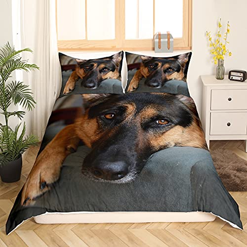 HLWDXno1 Deutscher Schäferhund Bettwäsche 135x200 Kinder Bettbezug und 80x80cm Kissenbezug Microfaser Kinderbettwäsche 2tlg Jugendliche Teenager Bettwäsche-Set