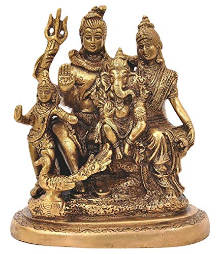 Pink-Lotus Brass Lord Shiva, Parvati and Ganesha Shiv Family/Shiva Parivar Idol Statue 6 Inches Height