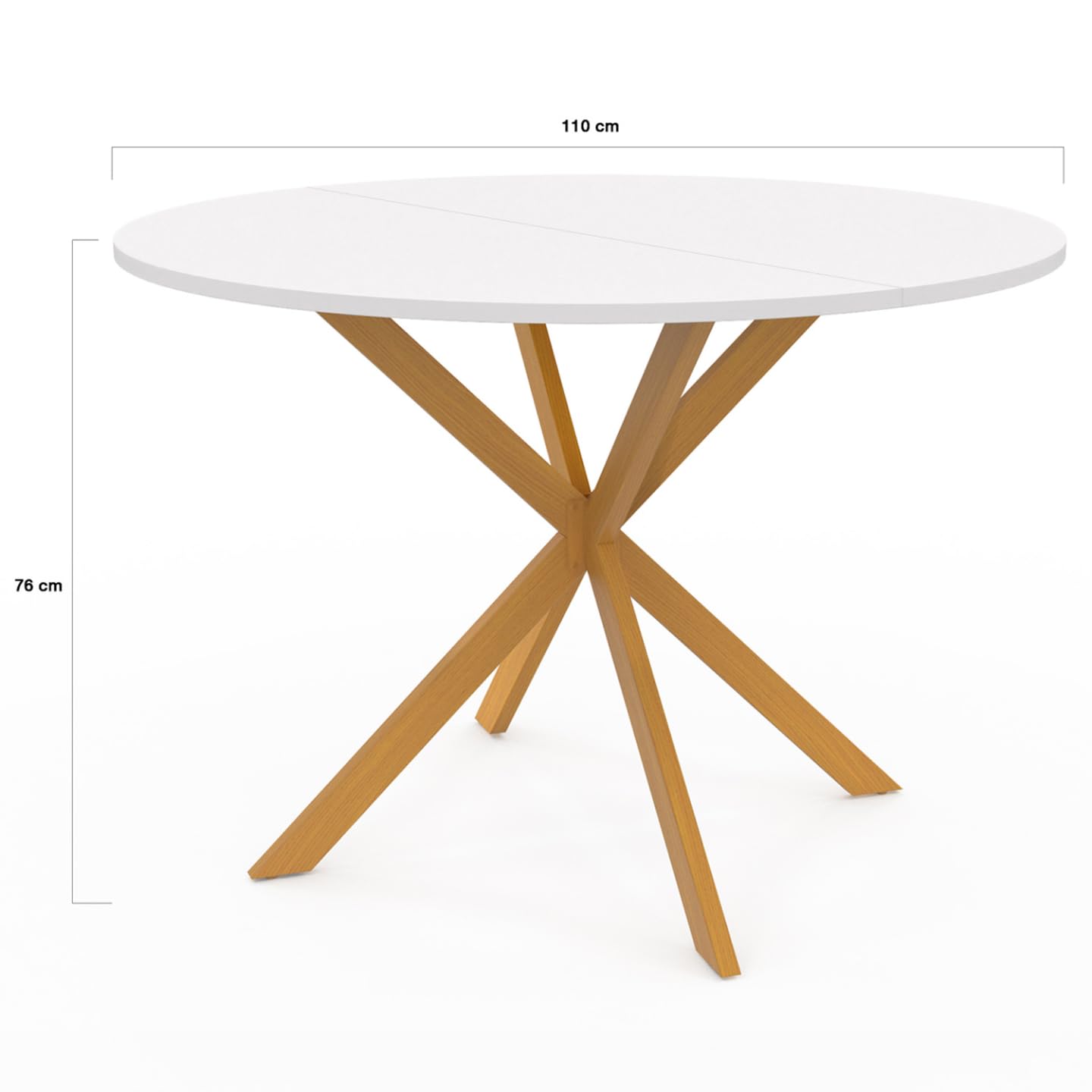 IDMarket - Mesa de comedor redonda GISELE para 6 personas, pata de araña de madera, superficie blanca de 110 cm