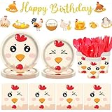 142 Pcs Chicken Birthday Party Decorations Chicken Plates and Napkins Chicken Themed Party Birthday Decorations Serves 20