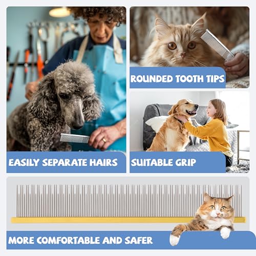 Image of 8.5 Inch Dual Tooth Pet Comb for Mats and Tangles,Professional Grooming Comb Removing Excess Hair for Long-Haired Cats and Dog Kit,Prevent Undercoat, Excess Hair,Mats and Tangles,Pet Essential