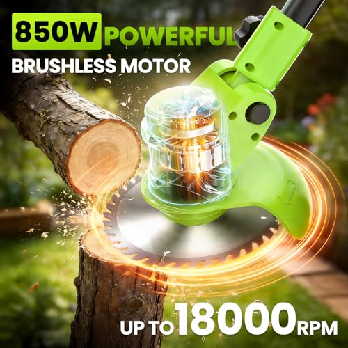 Weed Wacker Battery Powered with Wheel, Electric Weed Eater Cordless Brush Cutter String Trimmer, 4000mAh Stringless Weed Trimmer Lightweight Grass Trimmer Mower, 2 Battery and Charegr by Lemolifys - Used condition - Image 6