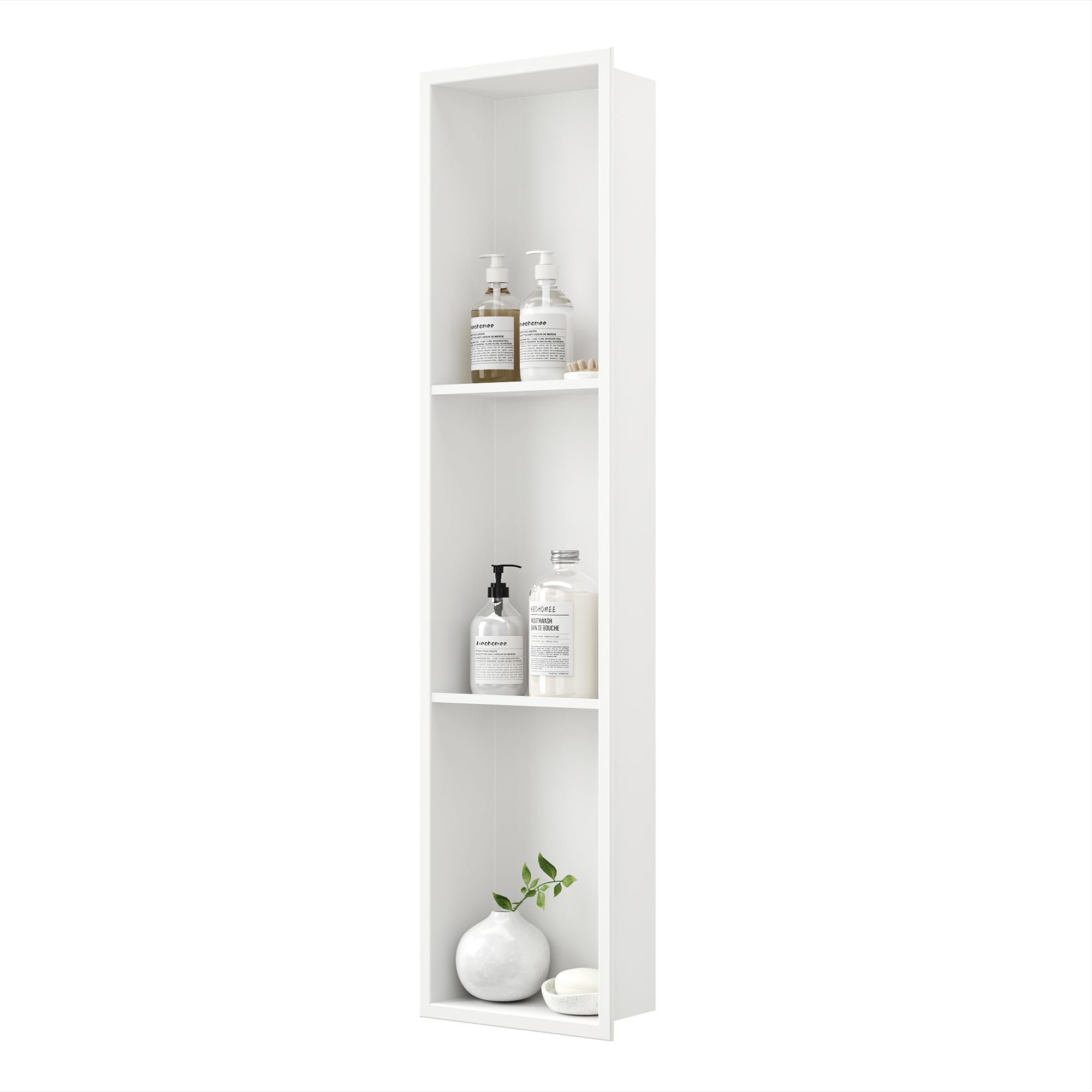 Neodrain Stainless Steel Shower Niche Wall Insert with Shelf Recessed 3-Tier Shelf Shower Storage for Bathroom 90 x 20 cm, White