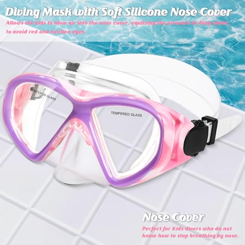 Image of Kids Swim Goggles Snorkel Diving Mask for Boys Girls Ages 5-15, Anti-Fog Swimming Goggles with Nose Cover